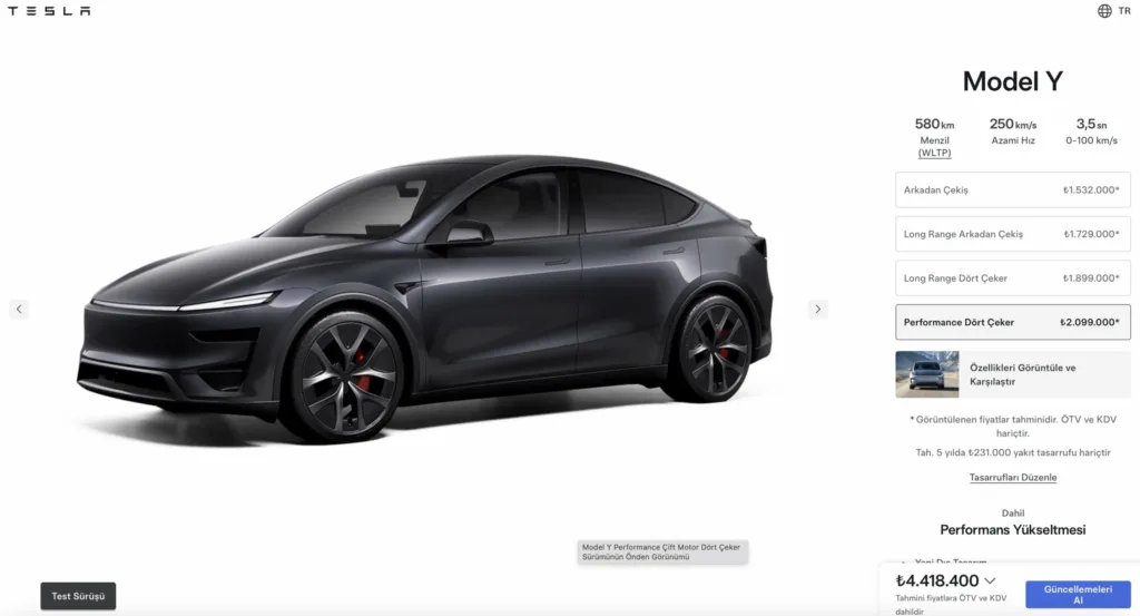 Tesla Model Y Performance Türkiye lansmanı özellikleri